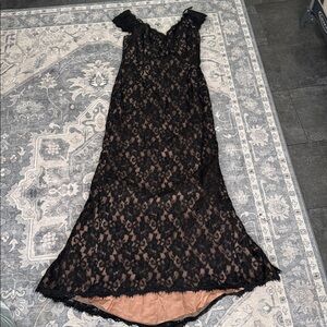 Victor Costa Black and Peach Lace Dress